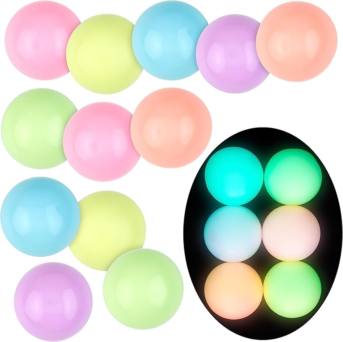 12pc Value Pack - Squeeze Balls in Glow in The Dark Colors - Fidget Toy Stress Balls for Adults and Kids - Anxiety Relief Items to Squish, Squeeze, Throw and Stick Fidgets for Kids