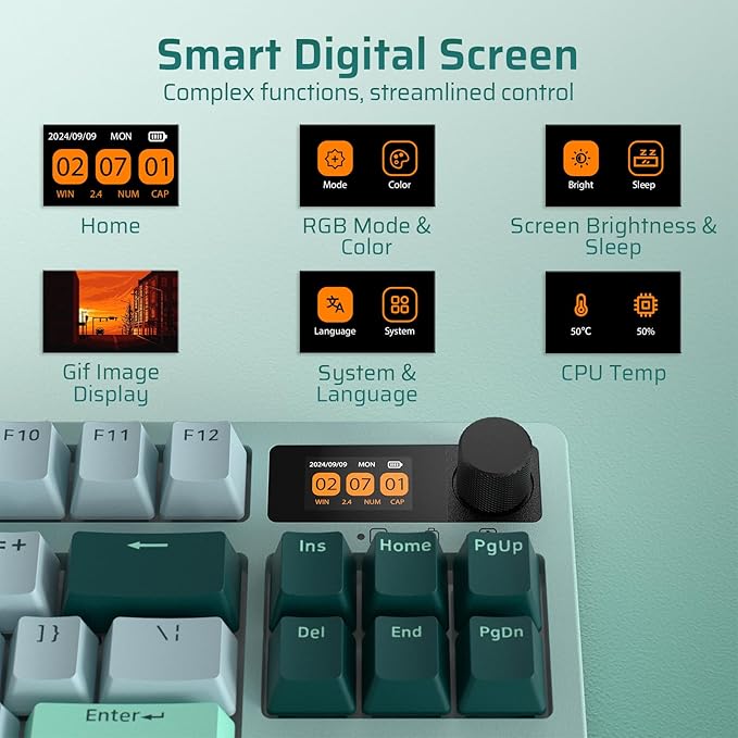 LTC Nimbleback NB841 PRO 75% Wireless Mechanical Keyboard w/Display Screen & Knob, 2.4G/ BT/USB-C Wired RGB 84 Keys Gaming Keyboard, 3-Layer Dampener, Hot Swap PCB, Software Support, Linear Switch