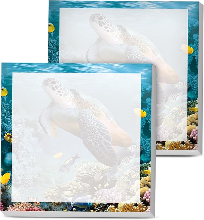 Sticky Notes, 2 Pads, 3x3 inches, Cute Colorful Fun Self-Stick Note Pads, Easy Post, Strong Adhesive Notepad Sea Turtle Swim