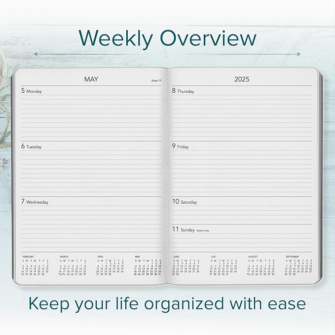 Harbor Desk Weekly Monthly Planner 2025 - Calendar Planner and Notebook, Durable Faux Leather, 192 Pages, Softcover & Book Bound - Cambridge Jade - 8 x 5.5 "