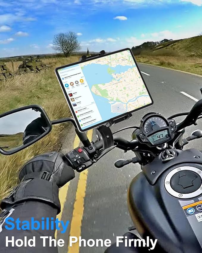 Bike or Motorcycle Tablet Holder, Gooseneck Out Front Bicycle Handlebar iPad Clamp Mount for Road Electric Bike, Scooter, Moto, Universal Cycling Tablet Holder for 4-13" iPad/iPhon/Z Fold