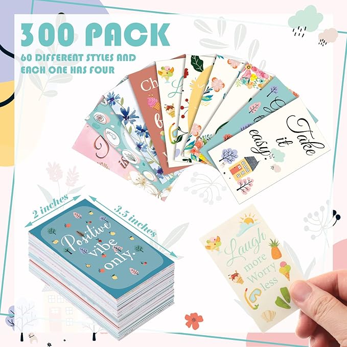 Jinei 300 Inspirational Affirmation Cards Positive Motivational Cards Small Mini Encouragement Quotes for Women Church End of the Year Teacher Gifts(Flower Style)