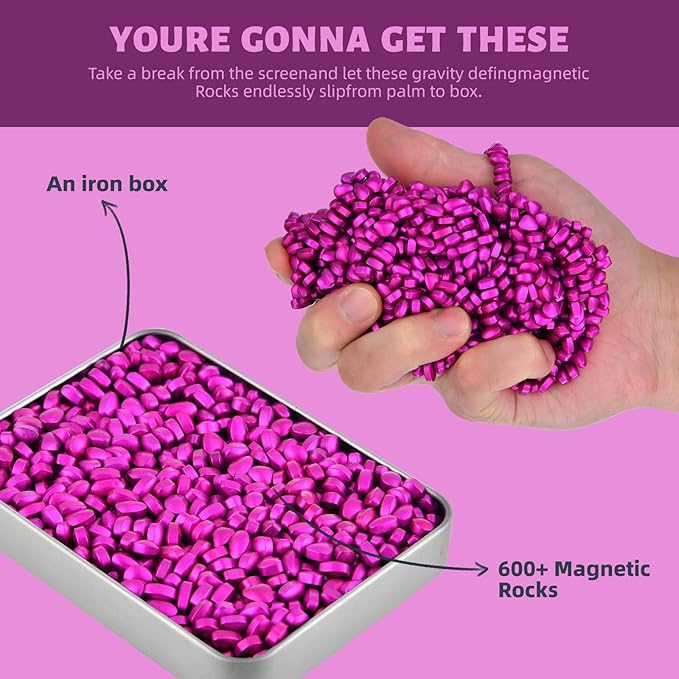 Magnetic Putty Rocks,Rose Red More Than 600 Weak Magnetic Smooth Ferrite Pebbles, Magnet Rock Desk Toys and Time-Killer for Adults