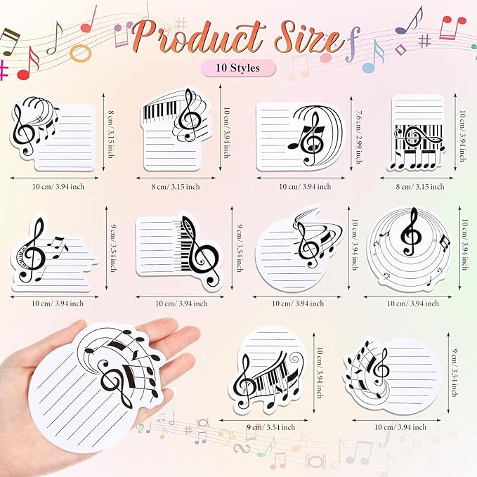 10 Pads Reusable Funny Music Sticky Notes Set- 300 Sheets, for Work Home School