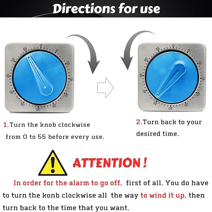 Kitchen Timers for Cooking, Chef Cooking Timer Clock with Loud Alarm,100% Mechanical Desk Timer - No Batteries Required -Magnetic Back, Exquisite Stainless Steel Body -Countdown Reminder Magnetic-Blue