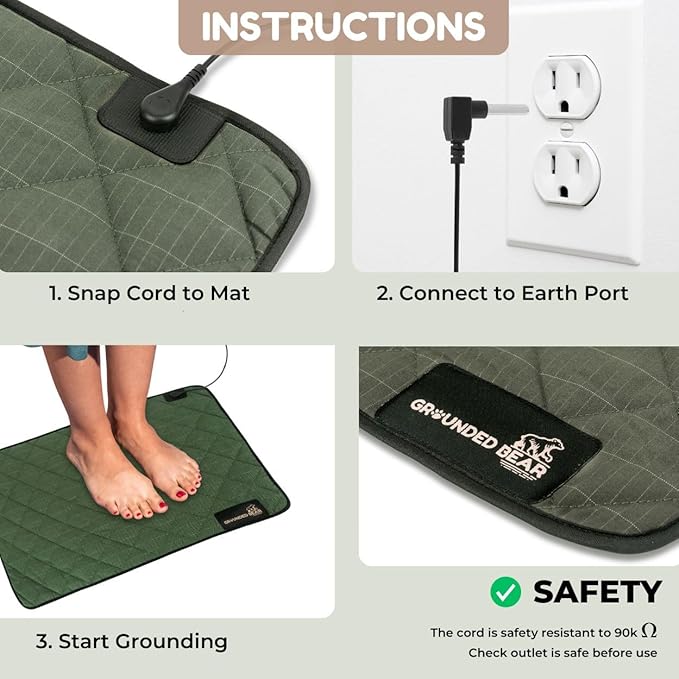 Premium Grounding Mat for Feet, Soft Cotton & Silver Fiber, Comfort for Sleep & Wellness, Grounding Pad for Anti-Aging & Inflammation, Grounding Mat for Bed and Desk (24x16 Inches)