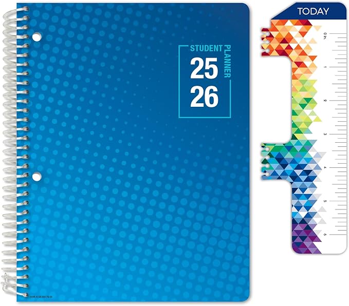 Global Datebooks Dated Middle School or High School Student Planner for Academic Year 2025-2026 Includes Ruler/Bookmark and Planning Stickers (Matrix Style - 7"x9" - Halftone Blue)