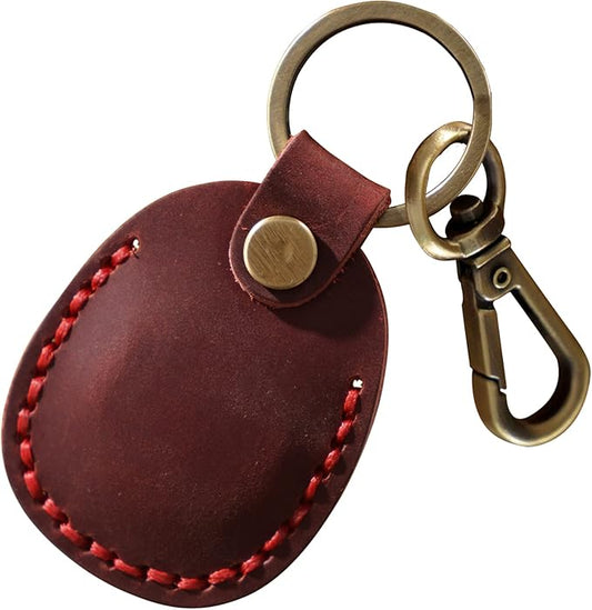 Genuine Leather Airtag Holder, Portable Air Tag Keychain with Key Rings Full Coverage Air Tags Hidden Case Cover Compatible for AirTags Red