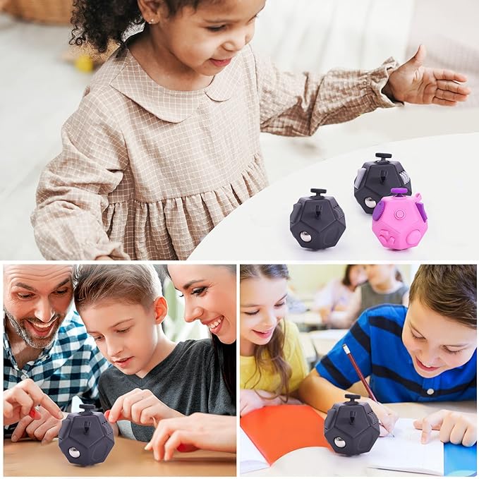 Mini Fidget Toys, Cool Black 12 Sided Fidgets Toy Cubes for Kids Adults with Anxiety ADHD Autism and Relief Stress (Pure Black)
