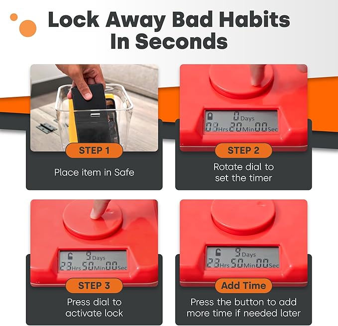Kitchen Safe Time Locking Container (Medium), Timed Lock Box for Cell Phones, Snacks, and other unwanted temptations (Red Lid + 5.5” White Base)