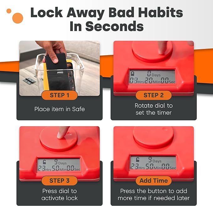 Kitchen Safe Time Locking Container, Phone Jail, Medication Lock Box, Break Bad Habits, Quit Smoking, Stop Snacking, Gaming Addiction, Family Time (Medium, Pink Lid + 5.5” Clear Base with Access Port)