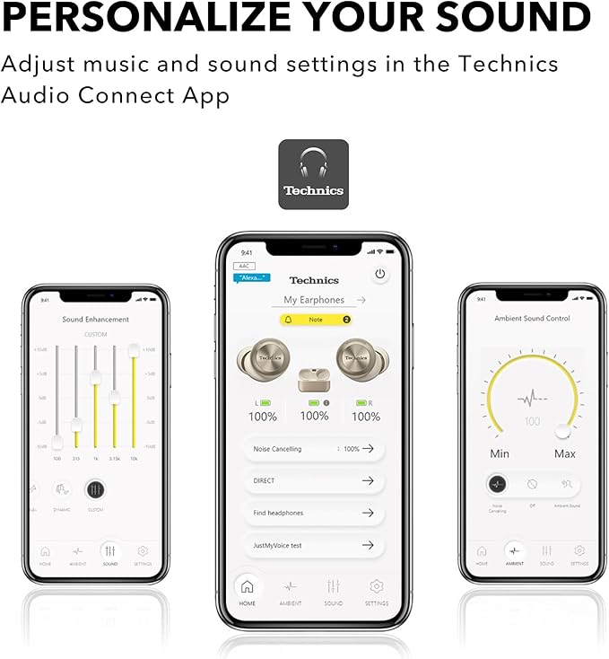 Technics Reference Class Hi-Fi Wireless Earbuds,Dolby Atmos with Head Tracking,Adaptive Noise Cancelling,3 Device Multipoint, 10-hr Battery,Wireless Charging,Improved Fit -EAH-AZ100-N (Champagne)