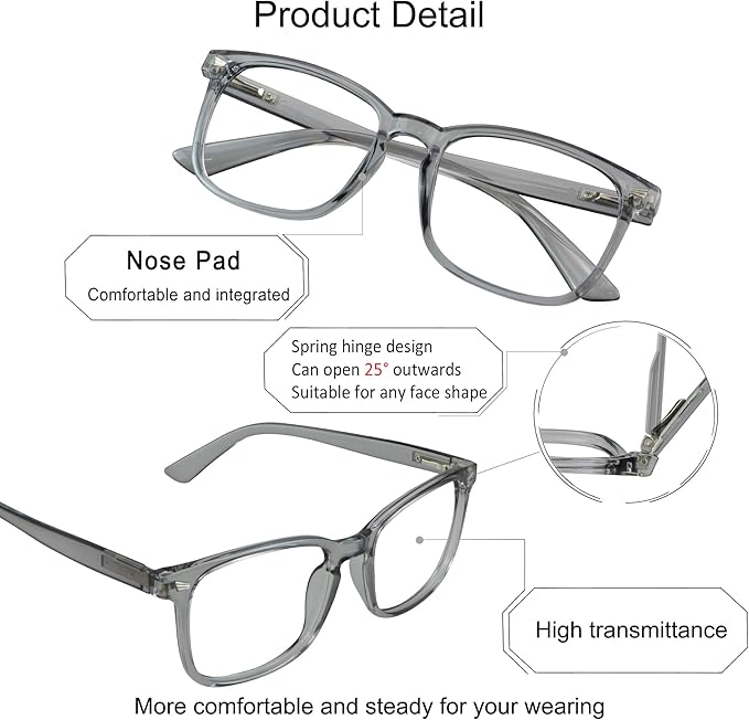 YEIN Bifocal Reading Glasses with Blue Light Blocking Lenses, Bifocal Reader for Women and Men, Vintage Square frame with Spring Hinge (+0.50/+2.75 magnification)