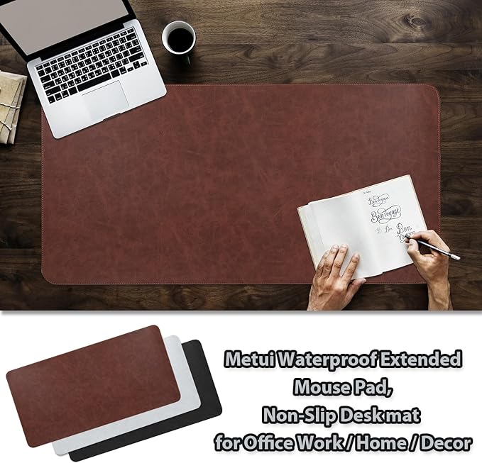 Leather Desk pad for Computer and laptops, Ideal for Gaming and Office use, Large Mouse pad and Keyboard mat,Desk mat Special for Man. A complimentary Wrist pad and Phone Stand.(Brown, 15.7"x 31.5")