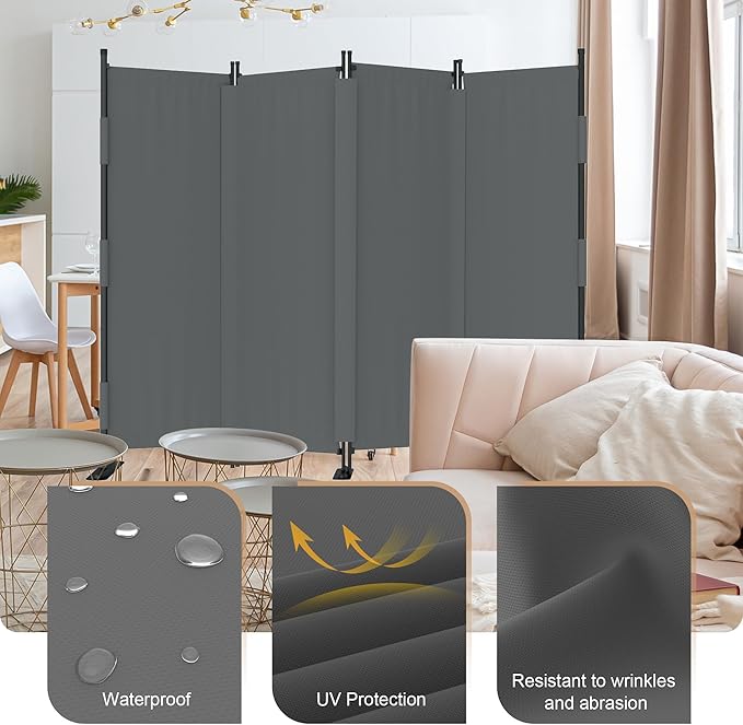 Room Divider, 4 Panel Upgraded Folding Privacy Screen, 88” Highly Secretive Separation with 3 Metal Feet, Partition Screen, Lightweight Freestanding Wall Divider Bedroom (Grey)