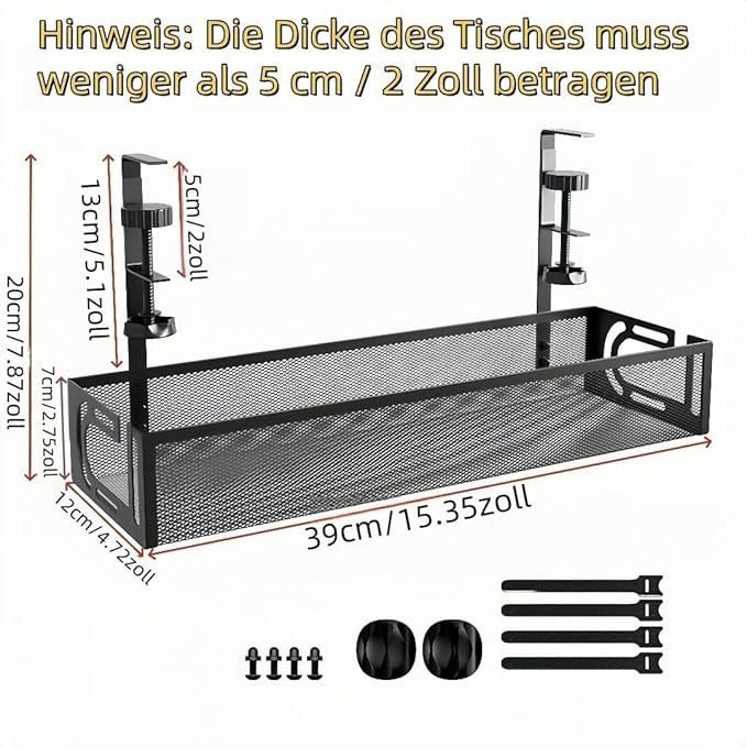 Under Desk Cable Management Tray - Management Organizers Holder, Management Under, No Drill to Desk Cable Raceway, Under Storage for Office, Kitchens, Home (Black)