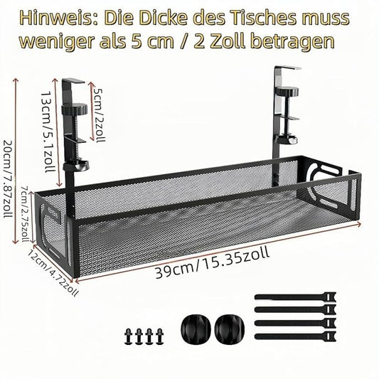 Under Desk Cable Management Tray - Management Organizers Holder, Management Under, No Drill to Desk Cable Raceway, Under Storage for Office, Kitchens, Home (Black)