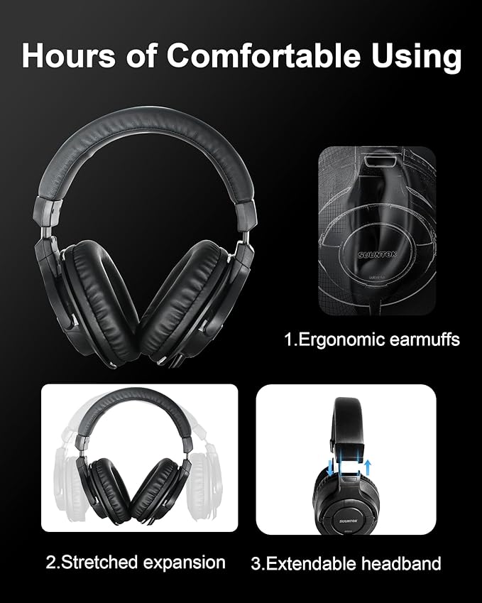 Over Ear Wired Headphones MR810, Studio Monitor Headset with Closed Back Design Flexibale Professional Stereo Headphone with 3m Cable for Studio Monitering, Recording, Podcasting (Black)