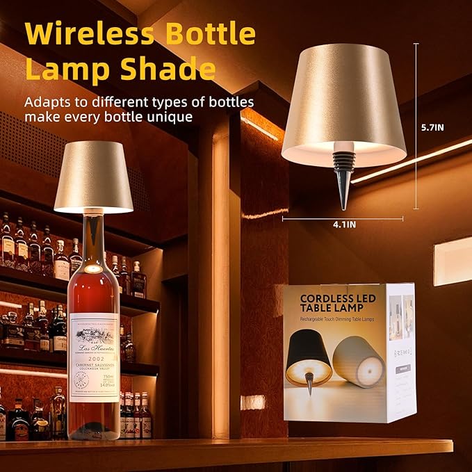 Realmoon Wireless Wine Bottle Light - Stylish 3 Color Dimmable LED for Dining Room, Bedroom and Bar Atmosphere (Golden)