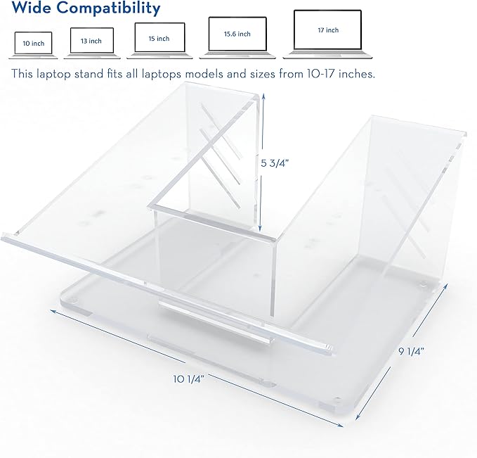 Vray Designs LLC- Acrylic Laptop Stand for Desk, Ergonomic Laptop Riser, Computer Stand for Laptops Compatible with 10-17" Notebook and MacBook, Stable Laptop Stand- Made in USA