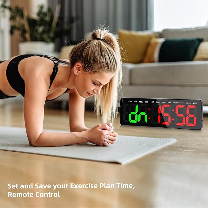 Gym Timer, 16.5" Large Digital Wall Clock for Gym Interval Workout, Remote Control LED Digital Timer for Home Decor, Living Room, Office, Gym, Classroom