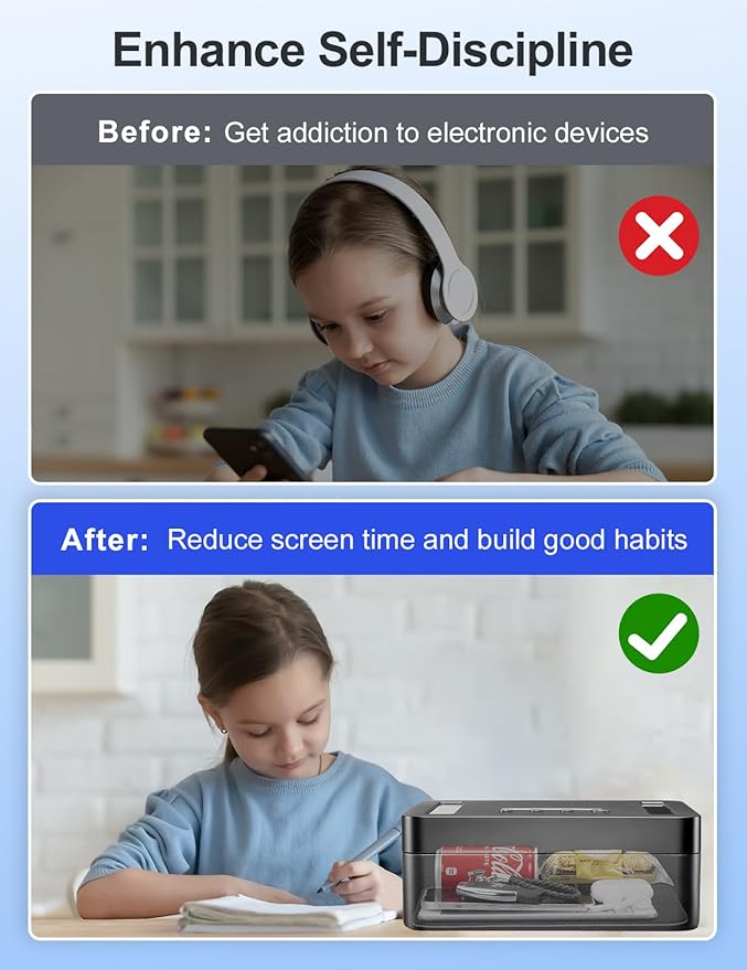 Metal Time Lock Box with Emergency Unlocking, Phone Timed Locked Box with Timer, Timed Locking Container, Audio Prompt, Self-Discipline Gift, 365 Days Max for Cellphone/iPad Mini/Medication