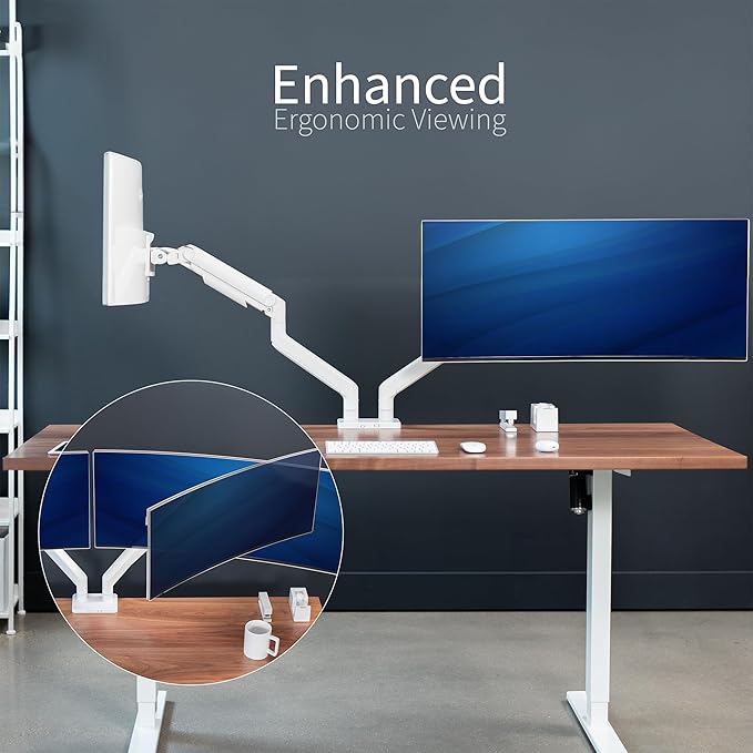 VIVO Heavy Duty Dual Ultra-Wide Monitor Tension Arm for up to 45 inch Screens, Holds 44 lbs per Arm, Premium Desk Mount Monitor Stand for 2 Ultrawides, White, STAND-V200DW