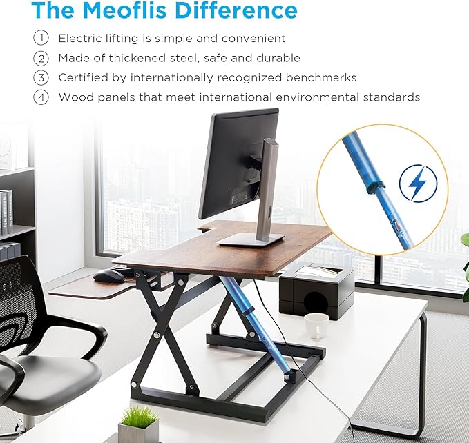 29" Electric Standing Desk Converter, Dyropcurv Series Height Adjustable Computer Desk Ergonomic Home Office Desk for Adults, Sit to Stand Desk with Quiet Motor, Vintage Brown