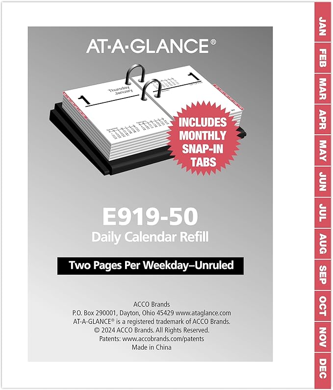 AT-A-GLANCE 2026 Desk Calendar Refill, Daily, 3" x 3-3/4", Mini, Loose-Leaf (E9195026)