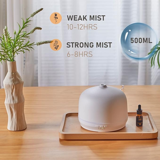 Ceramic Essential Oil Diffusers for Home Large Room, Aromatherapy Scent Air Diffuser Ultrasonic Aroma Defusers 500ml with Timed—White