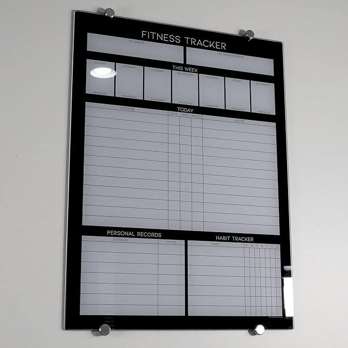 GLASSBOARD STUDIO High-End Tempered Glass Dry Erase Whiteboard - Ideal Planner, Goal and Task Board for Fitness Tracking - Perfect Schedule Board for Home, Apartment, and Gym Use (18in x 24in)