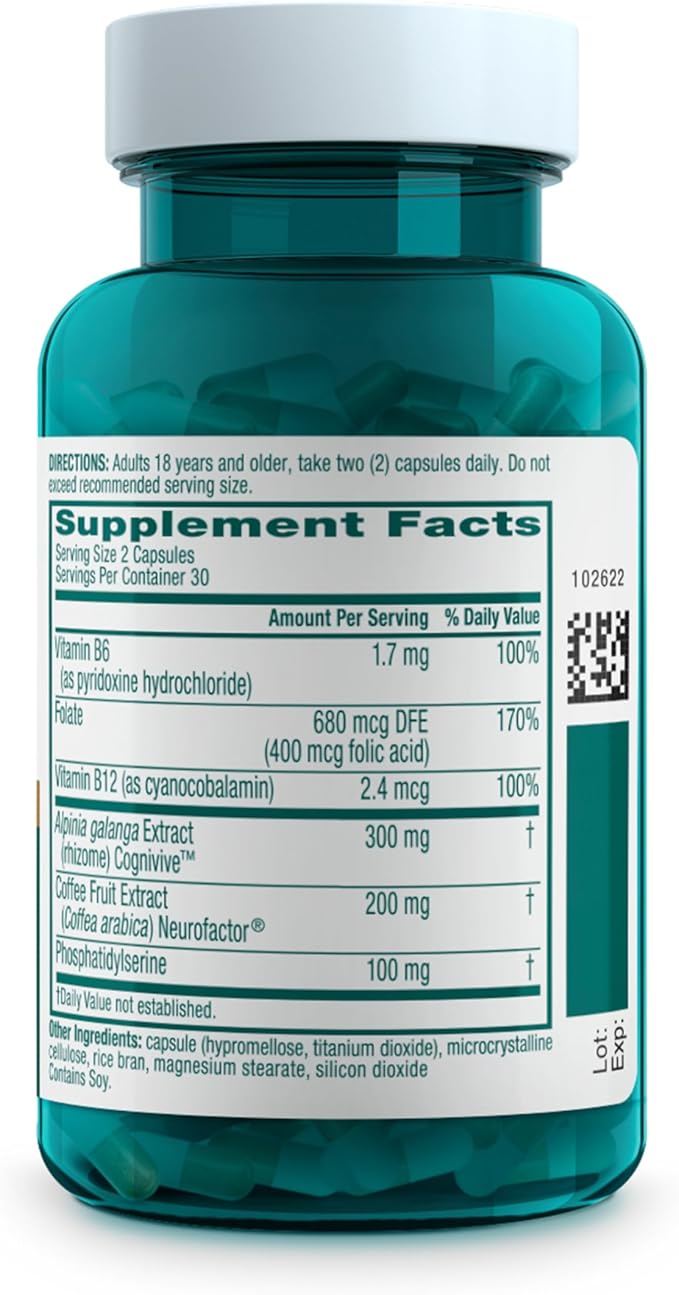 NEURIVA Ultra Decaffeinated Clinically Tested Nootropic Brain Supplement for Mental Alertness, Memory, Focus & Concentration, Cognivive, Neurofactor, Phosphatidylserine, Vitamins B6 B12, 60 Capsules