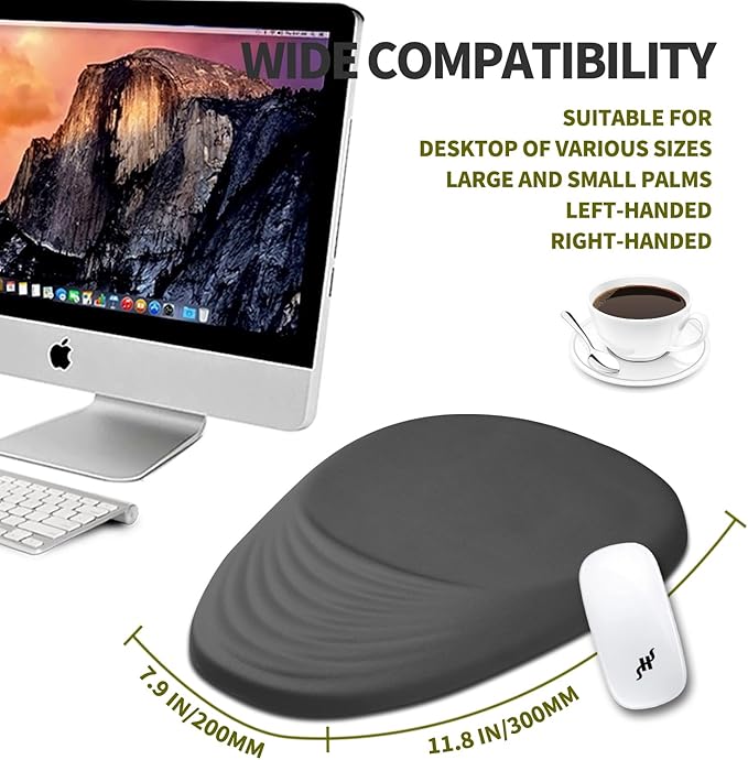 Hokafenle Ergonomic Mouse Pad Wrist Support, Terraced Slope Carpal Tunnel Wrist Pad for Mouse with Unibody Memory Foam, Wrist Rest Pain Relief Mousepad (Dark Grey, 11.8x7.9 in)