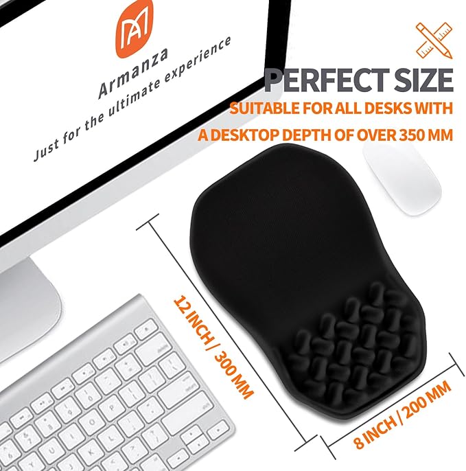 Ergonomic Slope Mouse Pad Wrist Support, Wrist Rest Mousepad for Carpal Tunnel Pain Relief with Massage Bulge and Slow Rebound Memory Foam (12x8 inch, Black)