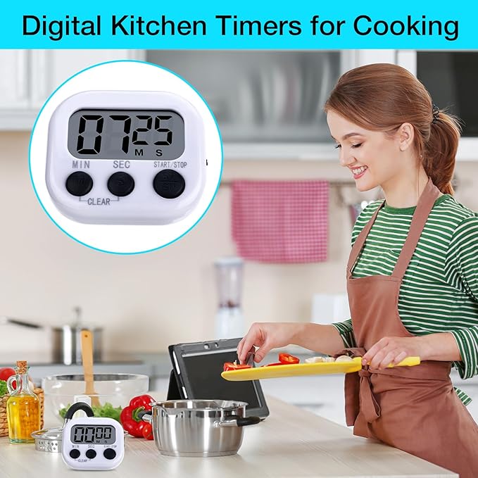 Leumoi 24 Pcs Digital Kitchen Timers Magnetic Back Timers Bulk Large Screen Loud Alarm On/Off Switch Minute Second Count up Countdown Memory Setting for Cooking Classroom Exercise (White and Black)