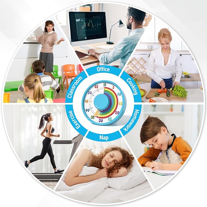 Secura 60-Minute Rainbow Visual Timer 6-Inch Mechanical Countdown Timers for Teaching, Meeting, Cooking, Working - Timer for Kids with Magnetic Backing (Blue)