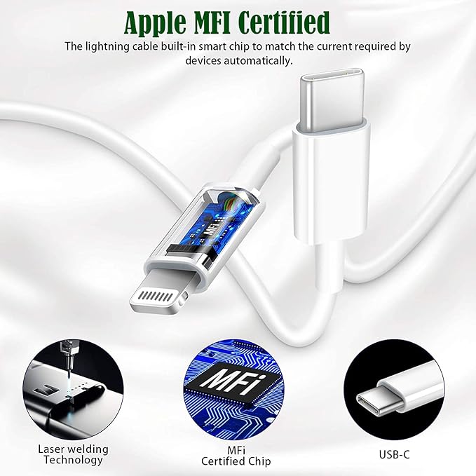 iPhone Charger [Apple MFi Certified] Apple Block USB C Fast Wall Plug with 3FT USB C to Lightning Cable for iPhone 14 Pro Max/14/14 Plus/13 Mini/12/12 Pro/11/XR/Xs Max/AirPods/iPad Air 3/Mini 4(White)