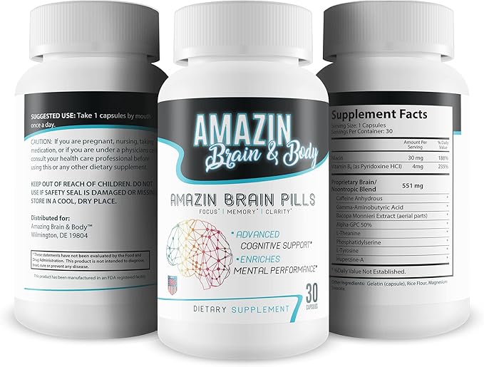 Amazin Brain Pills - Focus - Memory - Clarity - Advanced Cognitive Support - Enriches Mental Performance - Amazin Brain Supplement for Amazin Brain Support - Nootropics Brain Enhancement