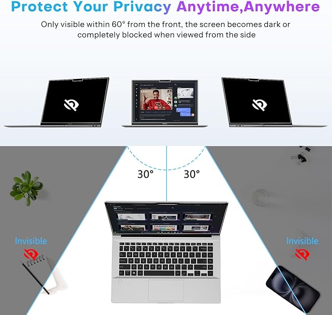 OMOTON Magnetic Laptop Privacy Screen 15.6 Inch 16:9, Anti-Spy Filter, Matte Anti Glare Blue Light Protector, Easy Install & Remove