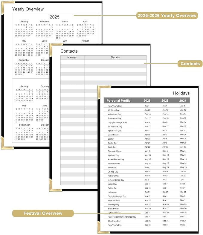Undated Daily Monthly Planner for 2025 2026 - A5 To Do List with Hourly Schedule, Hardcover Spiral Bound Daily Planner to Increase Focus, Stylish School/Office Supplies, 5.8" x 8.5", Black