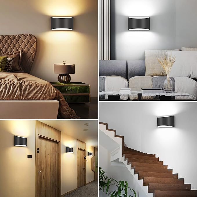 TRLIFE Modern Wall Sconces, 3000K/4000K/6000K Selectable and Dimmable LED Wall Sconce 12W Aluminum Wall Mounted Light Hardwired Wall Sconces for Bedroom Bedside Living Room Hallway(Black, 1 Pack)