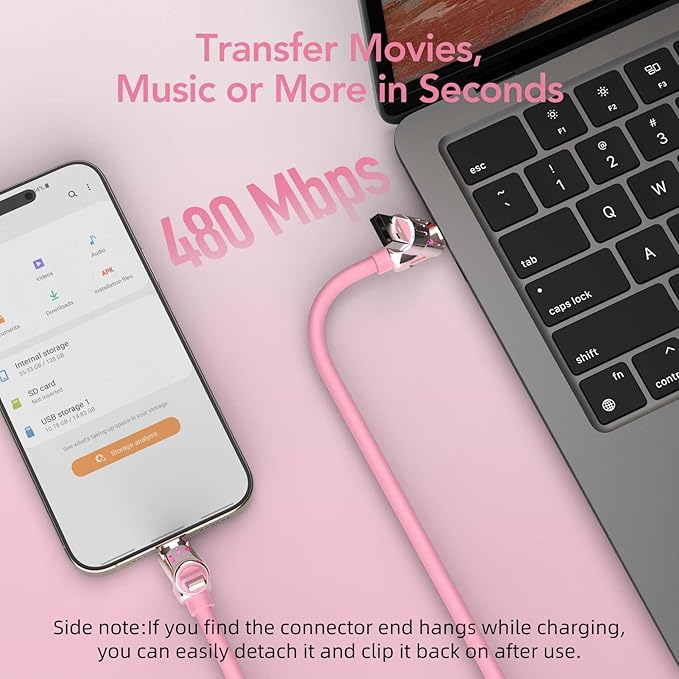 MFish 4-in-1 Universal USB Charging Cable with Carrying Case – 240W Max Fast Charger Cord, USB-A, Dual USB-C & Lighting, for iPhone 14/15/16/17 Series, iPad & MacBook and More (Pink, 6.6Ft)