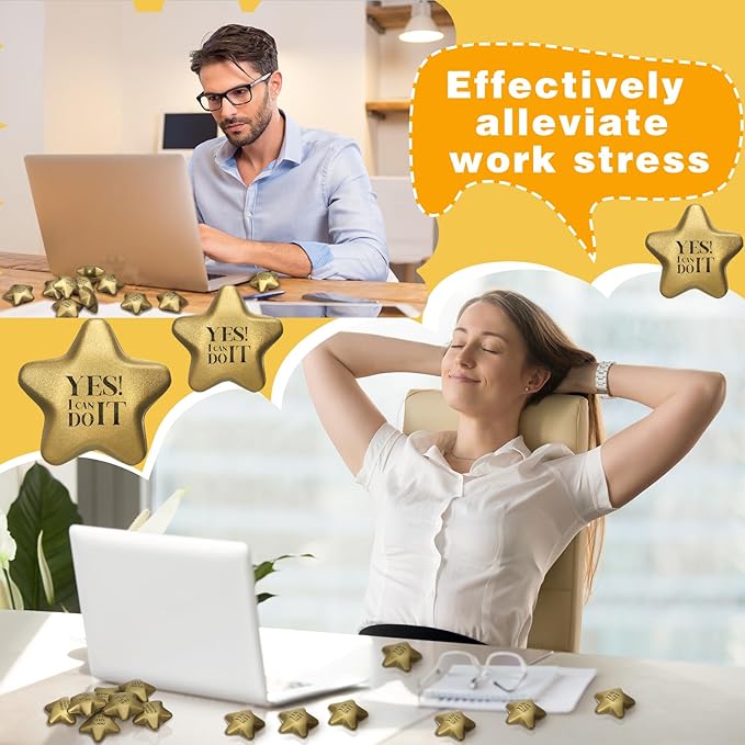 Jenaai 36 Pcs 2.2 Inch Star Stress Balls Motivational Stress Relief Balls Bulk Quote Relief Mini Foam Stars for Students Teens Adults Relieve Anxiety Party Bag Fillers