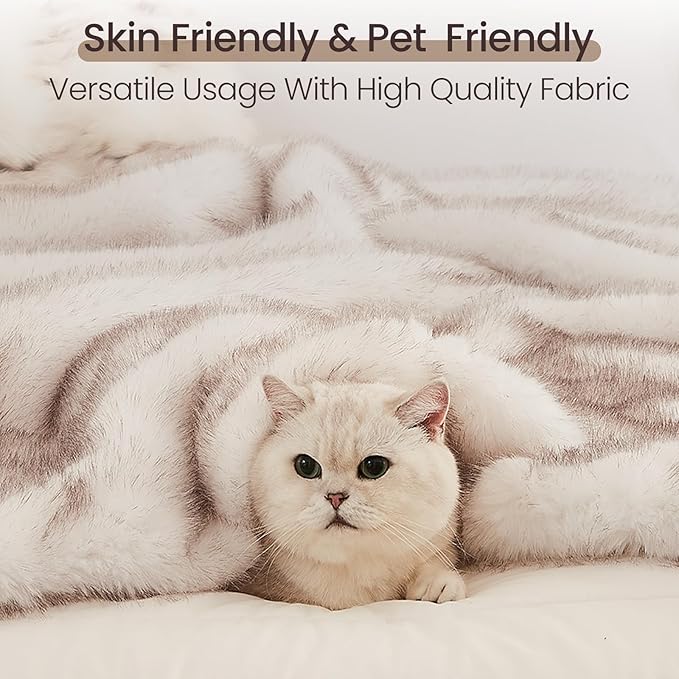 L'AGRATY Faux Fur Throw Blanket: 60''x 80'' Luxury Fluffy Plush Thick Faux Fur Blanket for Bed Couch Sofa - Cozy Soft Fuzzy Blankets for Women Man: Minky Couture Decoration Blanket (White Beige)