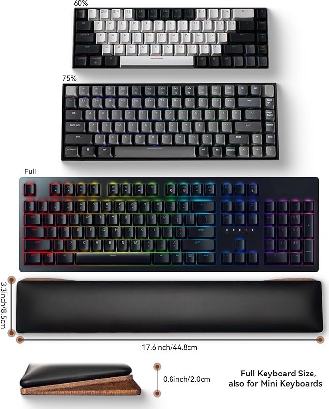 ASFSKY Keyboard Wrist Rest with Memory Foam Anti-Slip Rubber Base Ergonomic Wooden Wrist Rest for Mechanical Keyboard Durable and Easy to Clean for Gamer Staff (Black)