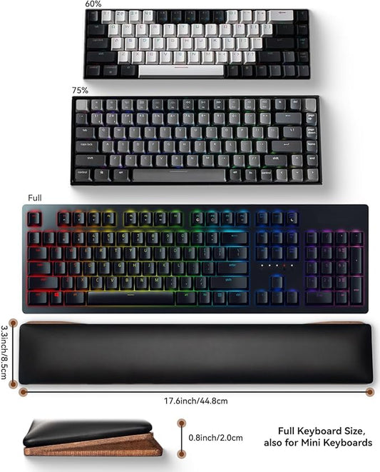 ASFSKY Keyboard Wrist Rest with Memory Foam Anti-Slip Rubber Base Ergonomic Wooden Wrist Rest for Mechanical Keyboard Durable and Easy to Clean for Gamer Staff (Black)