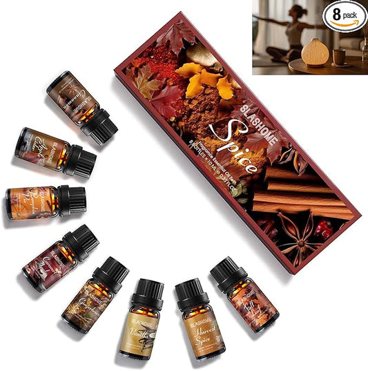 Fall Essential Oils for Diffuser, 8 Pack 0.34 fl oz Autumn Scents with Pumpkin, Cinnamon, Apple & More, Fall Scented Essential Oils Gift Set for Home Fragrance, Relaxation & Fall Gifts
