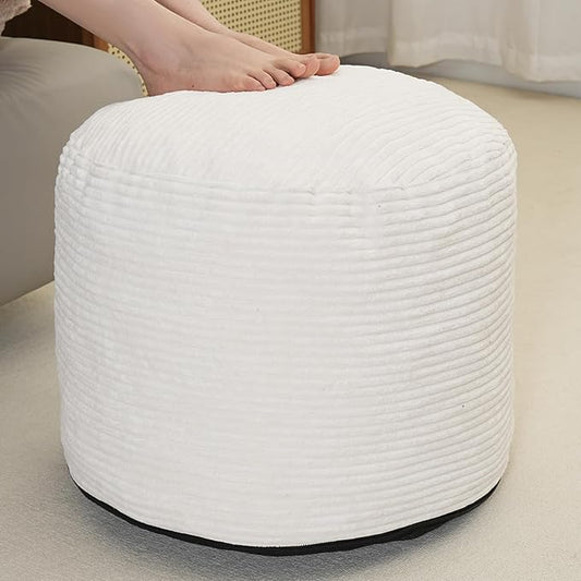 Pouf Ottoman Stuffed Round Modern Foam Filled Foot Rest Corduroy Poufs for Living Room Chair Decorative 20 X 15 Inches Fluffy Pouf Foot Stool Storage Ottoman, Beige
