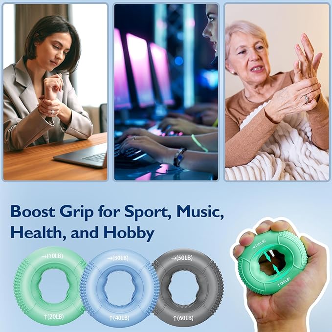 FitBeast Grip Strength Trainer, Finger Exerciser, Forearm Strengthener 9-Piece Kit, Hand Grip Strengthener Targeted Strength, Relief & Recovery