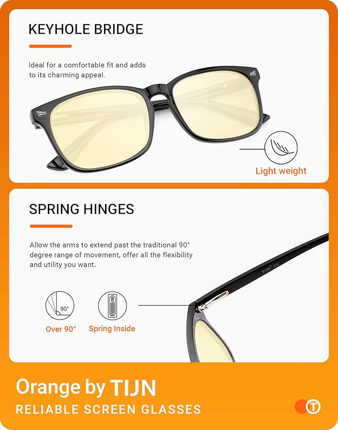 TIJN Gaming Glasses Blue Light Blocking Glasses for Women Men Nerd Eyeglasses Screen Fatigue Anti UV Glare, Black